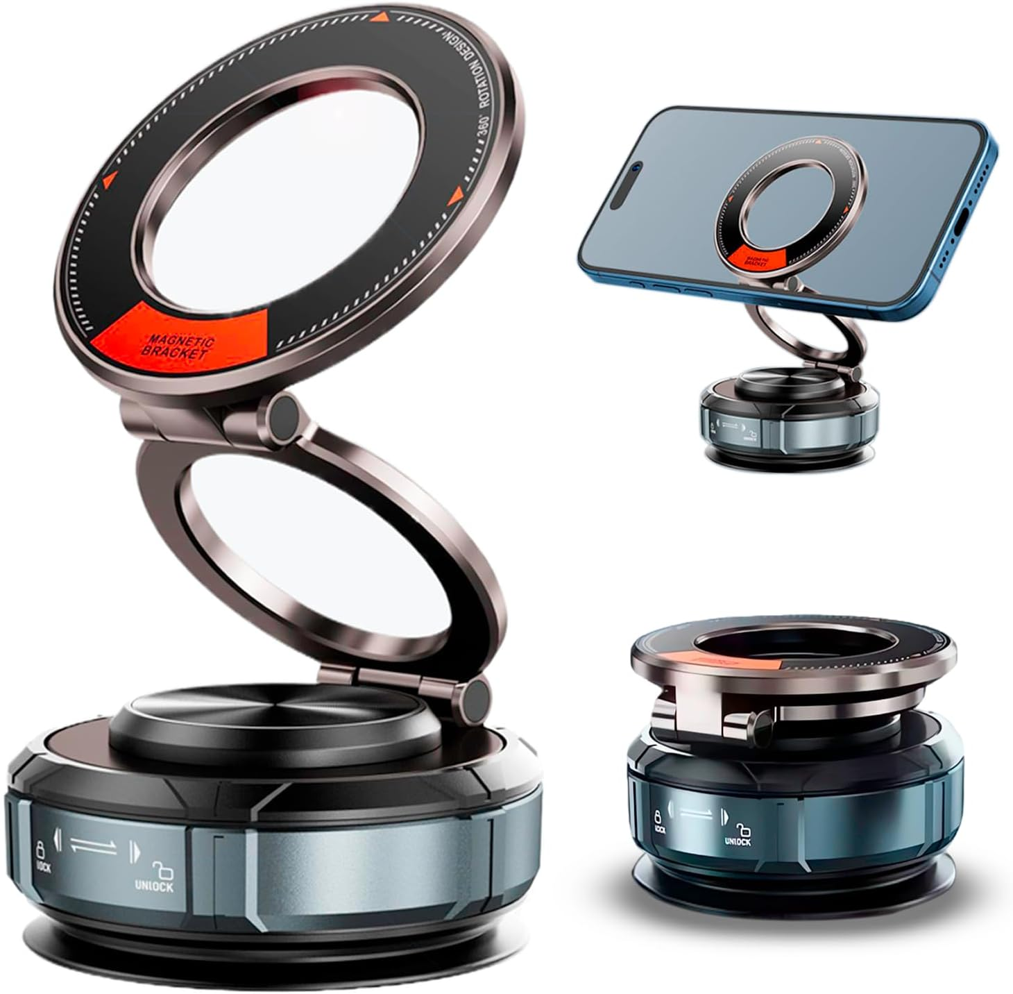 Upgrade suction cup phone holder 360 zinc alloy phone holder vacuum magnetic car holder suitable for iPhone 17 16 15 14 13 12 Android