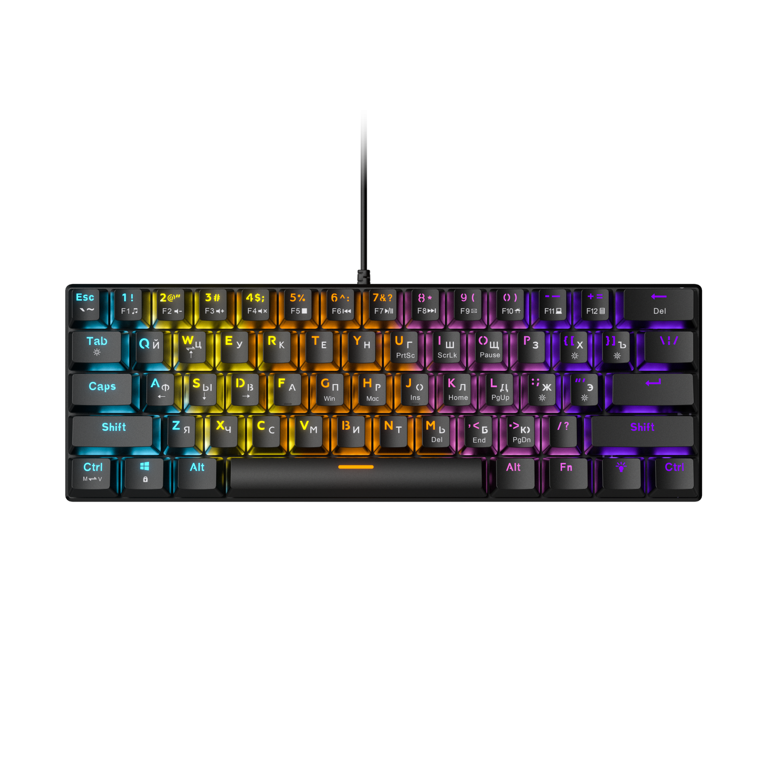 Professional gamers 60% Russian keyboard 61 key LED backlit mechanical keyboard Universal Serial Bus, suitable for computers, laptops, blue switches