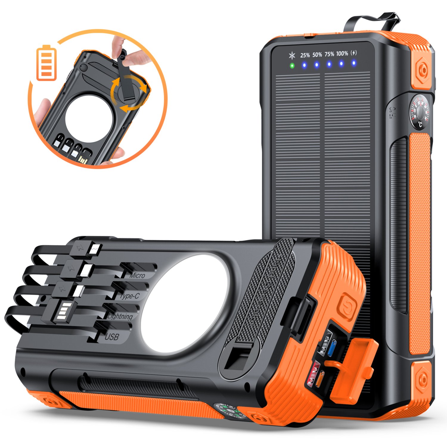 Customized mobile phone accessories brand outdoor waterproof fast charging portable power bank wireless solar power bank 20000mAh