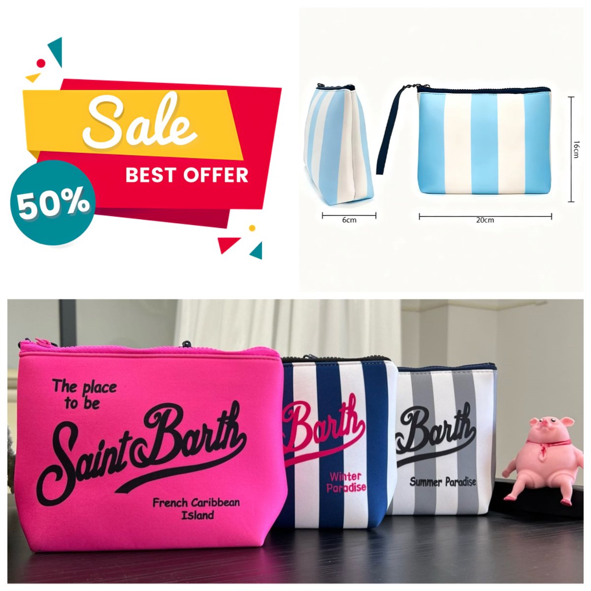 MC2Originale Tag Cosmetics ST.BARTH mini travel outfit from Italy, washable, personalized, soft pink, luxurious designer brand, custom logo Tiger