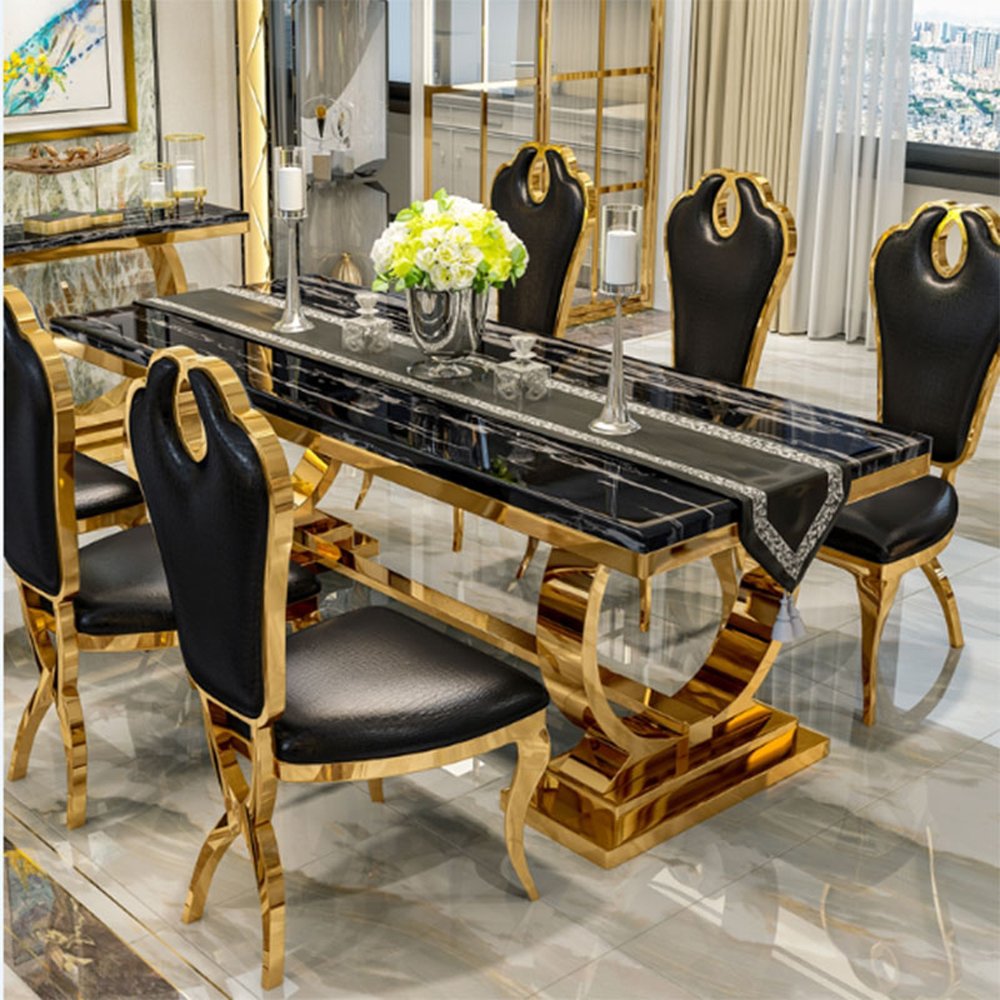 Restaurant furniture luxury dining table set, 6-seater marble household dining table