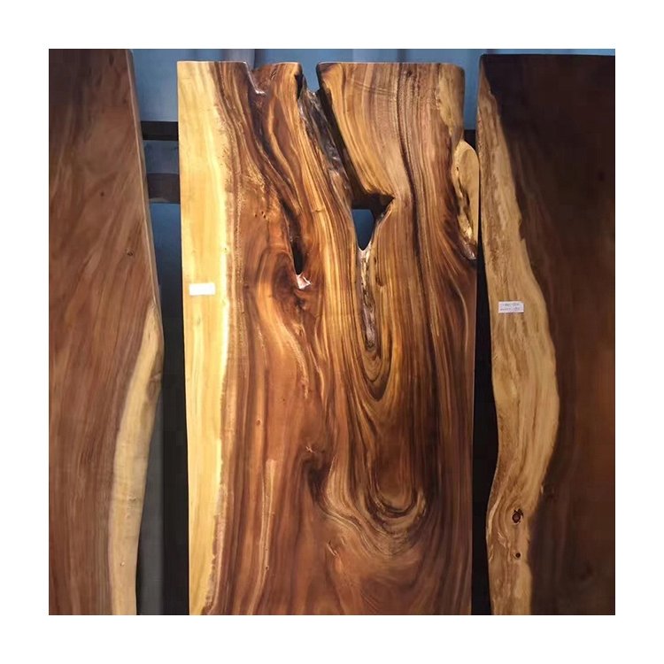 Solid walnut flat wooden tabletop with natural grain and meat chunks with active edges, stock, used for restaurant and kitchen labels