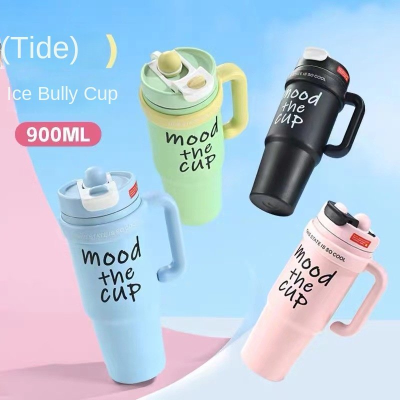 Large capacity 900ml giant thermos cup with straw classic design vacuum office car travel and back to school