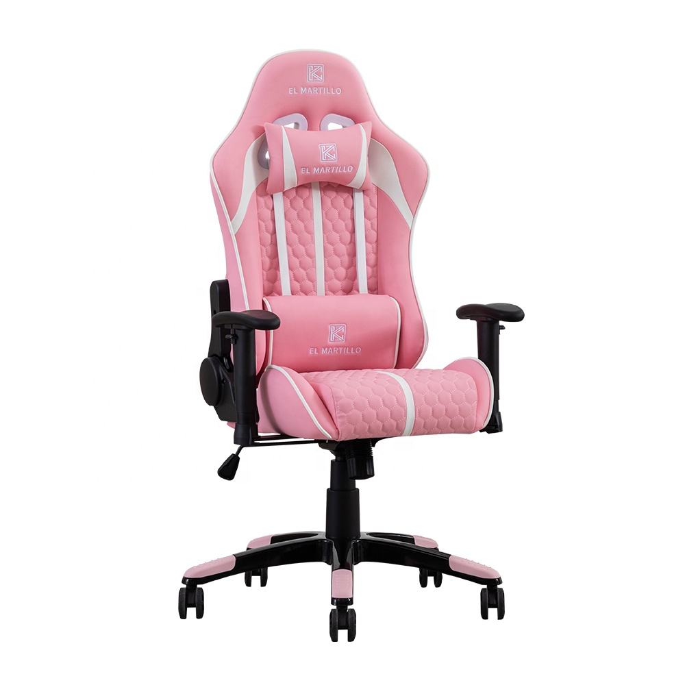 Pink gaming chair with 90-118 degree angle adjustment for girls' gaming chair