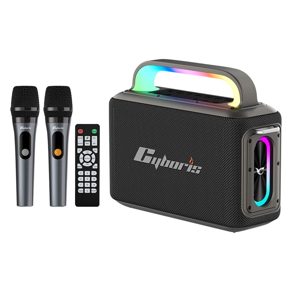 Cyboris X13 2025 new 200 watt karaoke machine portable wireless speaker 2 wireless microphone 6.5m Aux RGB LED karaoke speaker bass
