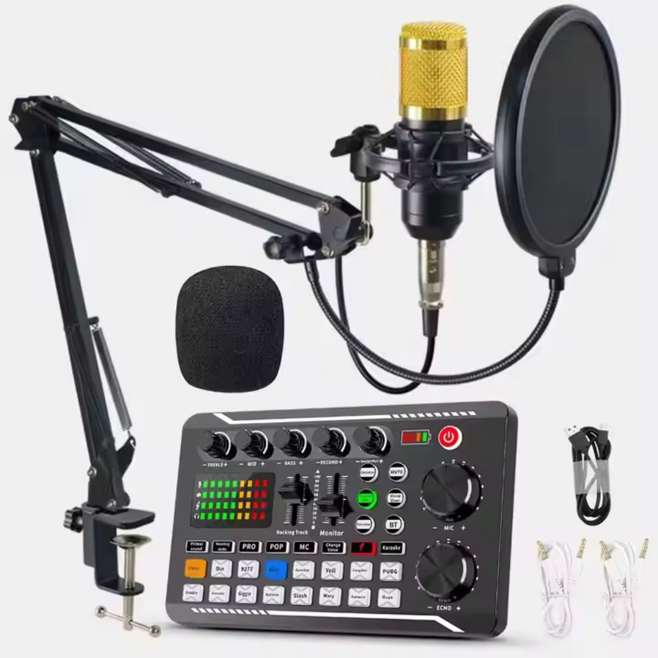 F998 sound card cantilever microphone set recording karaoke live podcast equipment studio telephone professional microphone