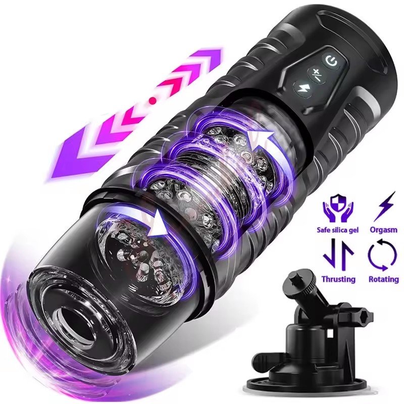 Black Knight Automatic Thrust Rotating Male Masturbation Cup 3D Realistic Texture Electric Pocket Cat Male Masturbation Machine