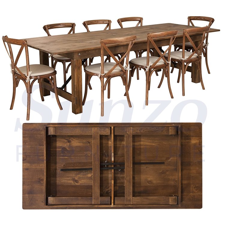 Antique Outdoor Pine Folding Rural Farmhouse Table Hotel Wedding Event Solid Wood Folding Table