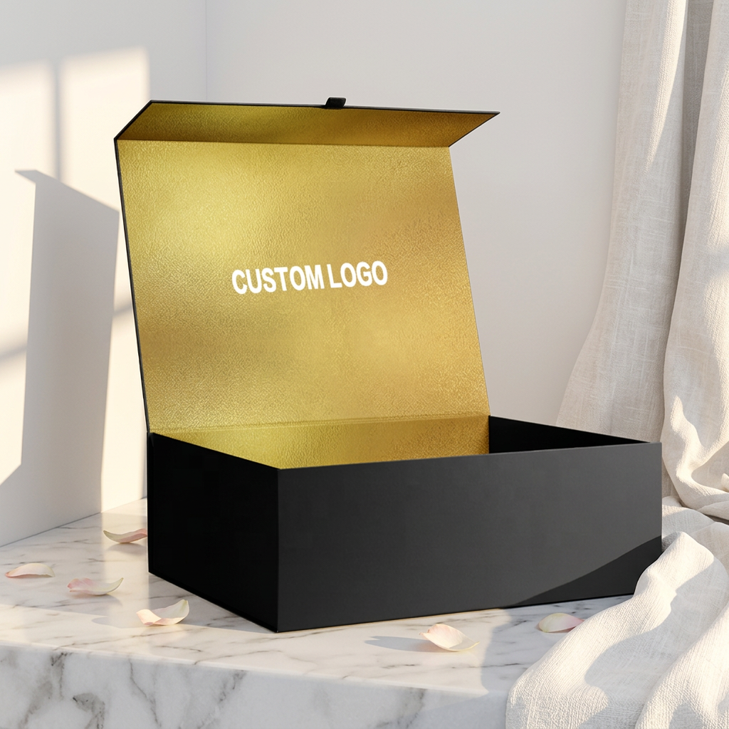FUSSEN Custom Logo Luxury Packaging Hot Sale Black Gold Cardboard Gift perfume Box Magnetic Cosmetic Box